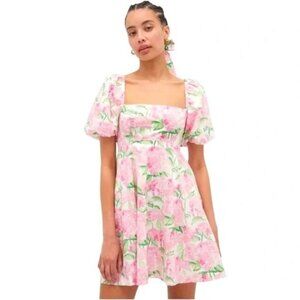 Hill House Smocked Hydrangea Mini Dress With Puff Sleeves Small